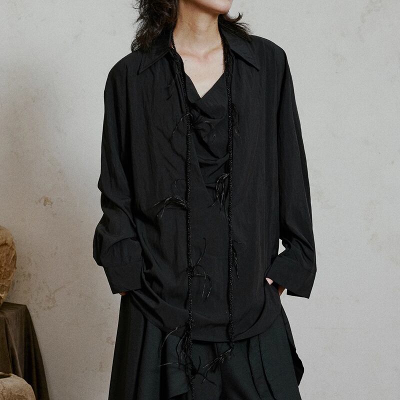 長袖 オープンカラー オーバーサイズ シャツ 3color MTO0424