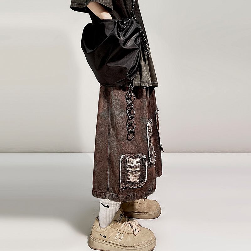 UUCSCCレトロダメージ加工七分丈デニムパンツ | mblueshop