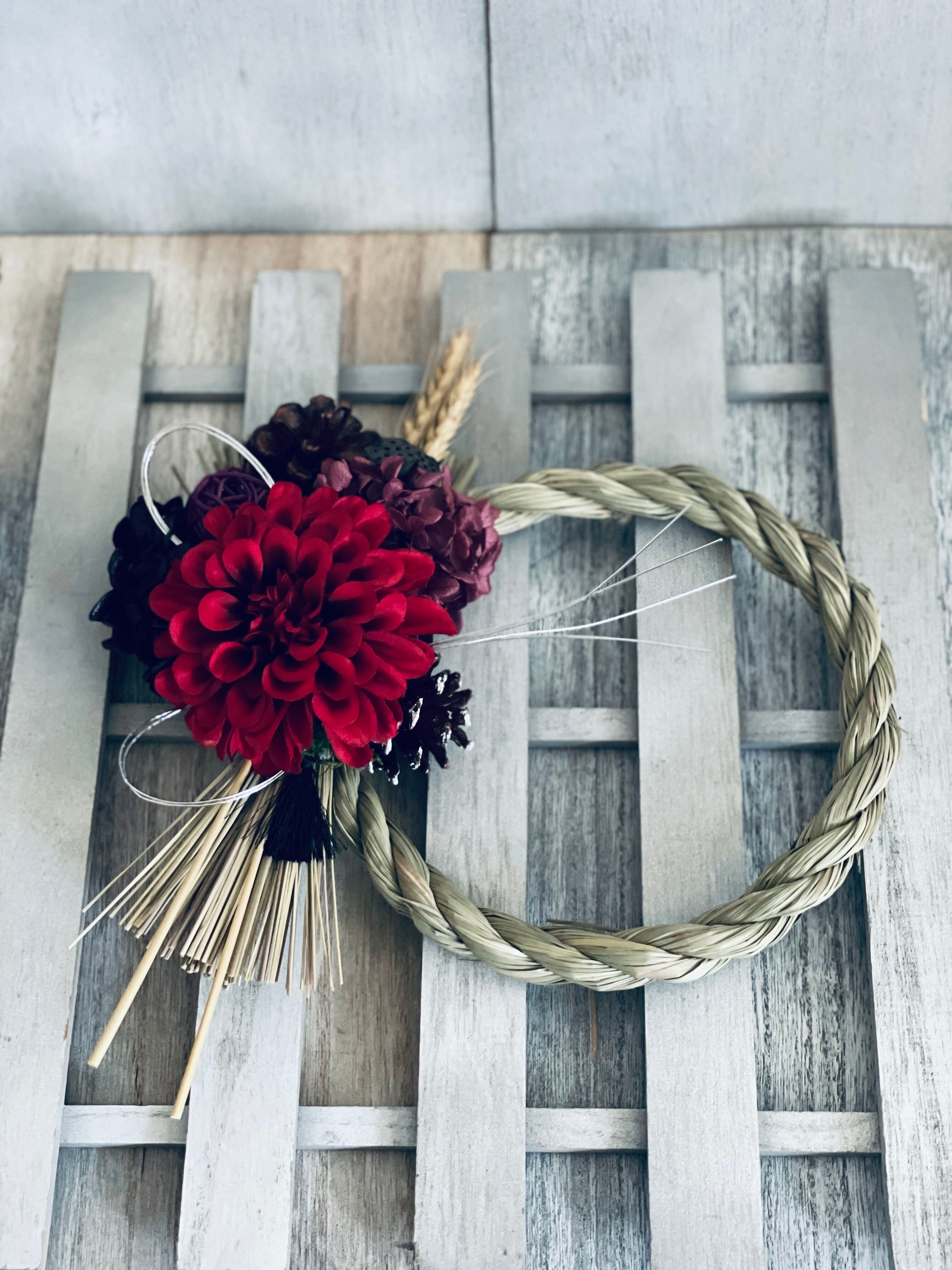 ◆2024年◇しめ縄リース◇ダリア◆ネイビーカラー◆Lサイズ◆お正月飾り ◇2024年◇しめ縄リース◇ダリア◇ネイビーカラー◇Lサイズ◇お正月