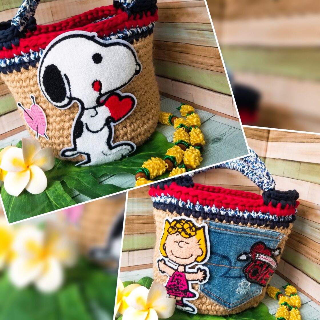 ズパゲッティスヌーピーバッグ※スヌーピーハンドメイドバッグ※麻ひも 