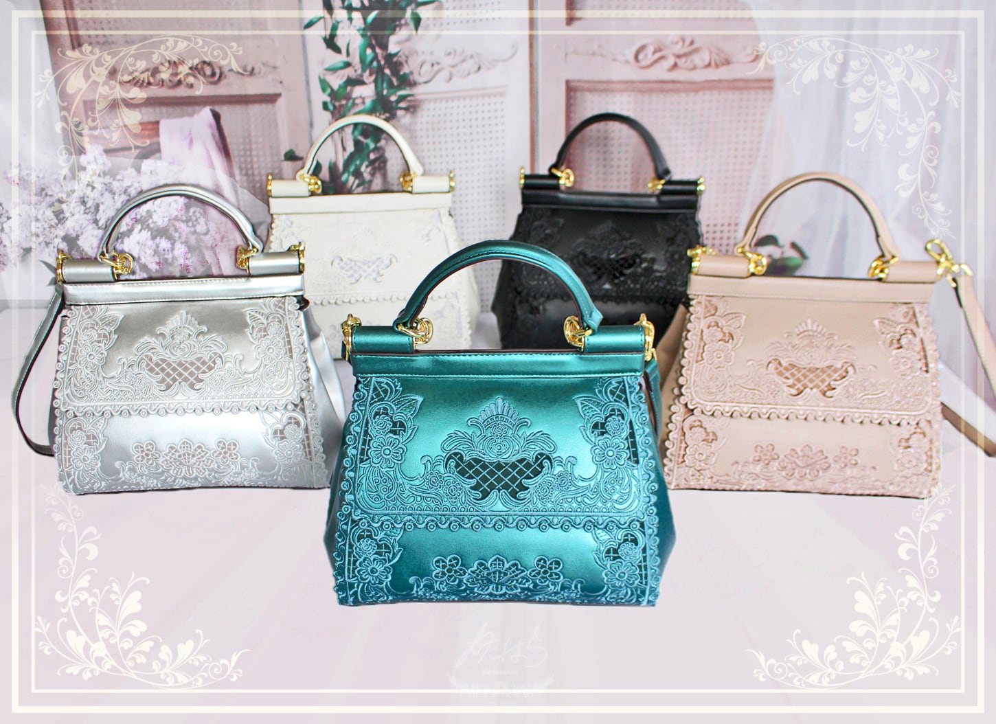 刺繍入りベージュ系ハンドバッグ fd270513e33af80441de0c409d38f1