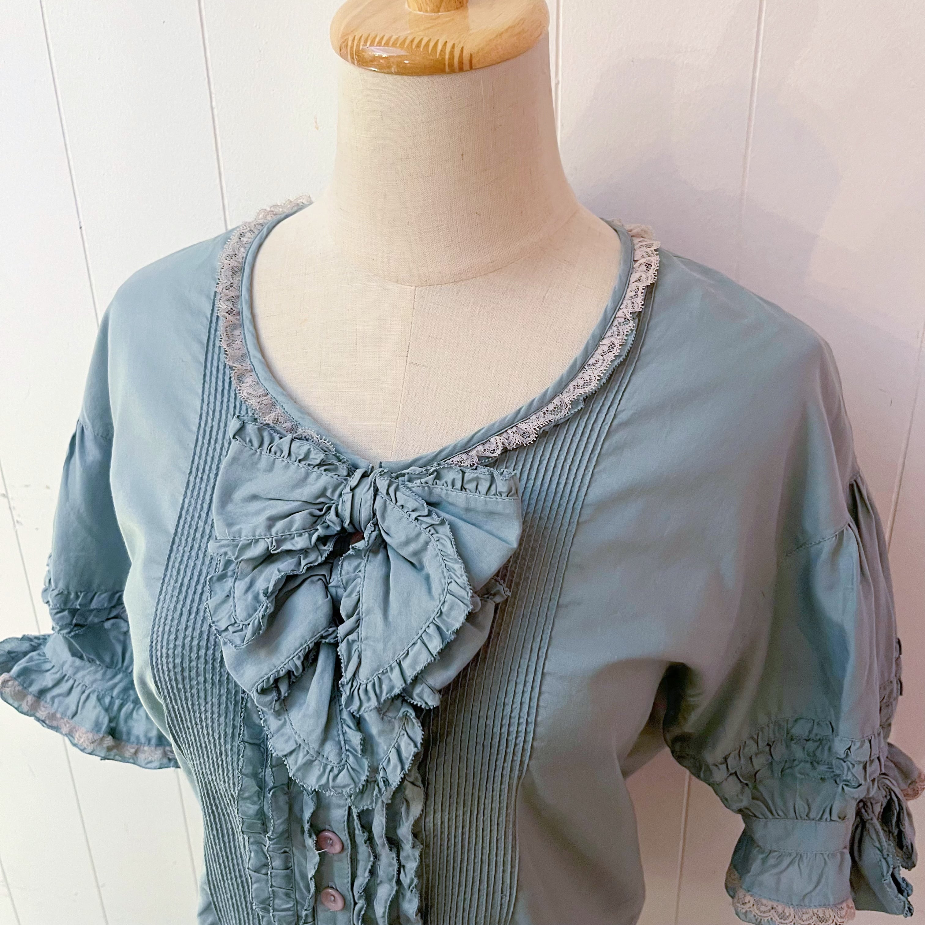 PINKHOUSE / bluegreen frill ribbon blouse