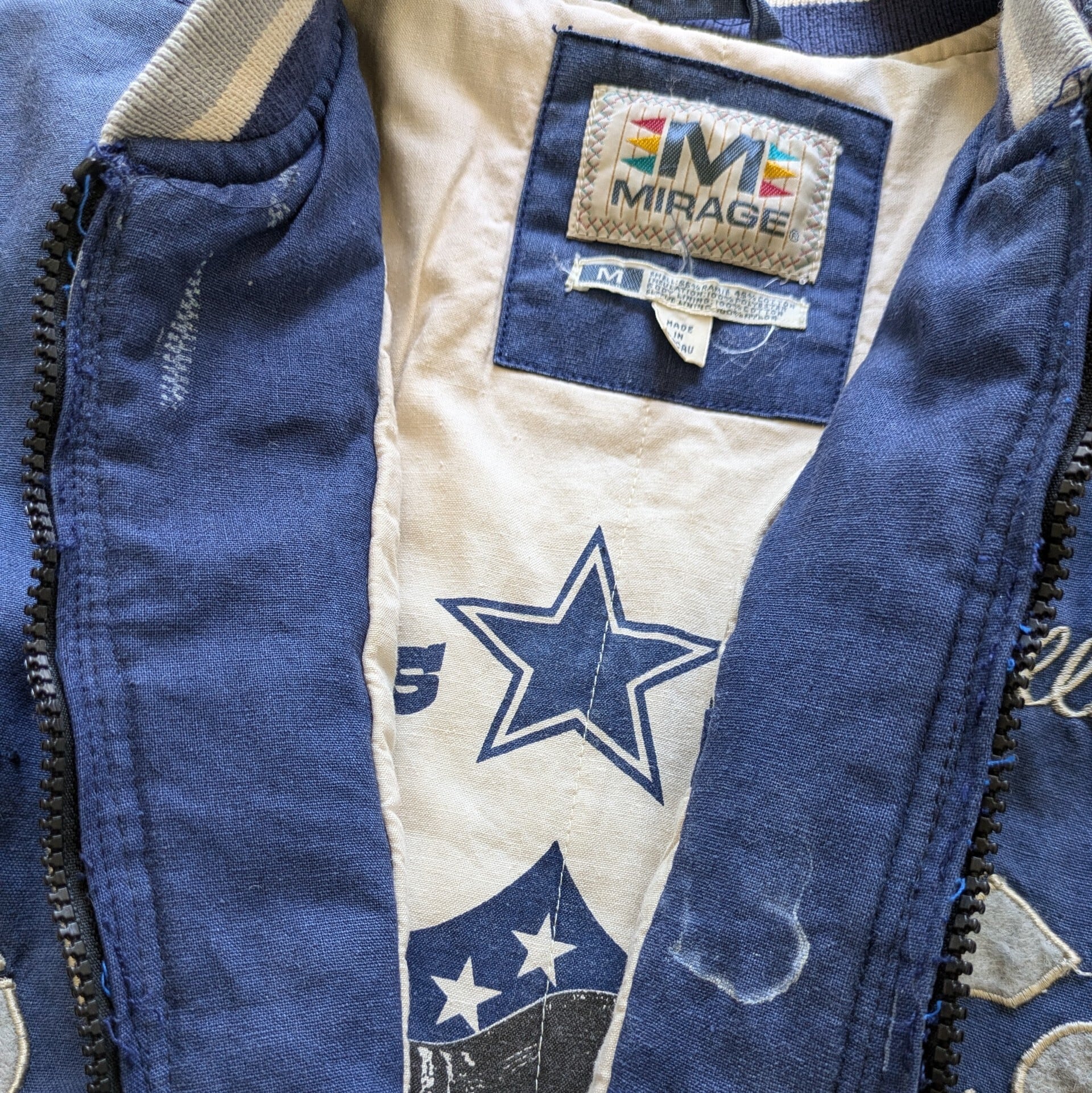 90s【MIRAGE】NFL ダラスカウボーイズ 麻混 スタジャン 紺×薄 90s【MIRAGE】NFL ダラスカウボーイズ 麻混 スタジャン 紺×薄