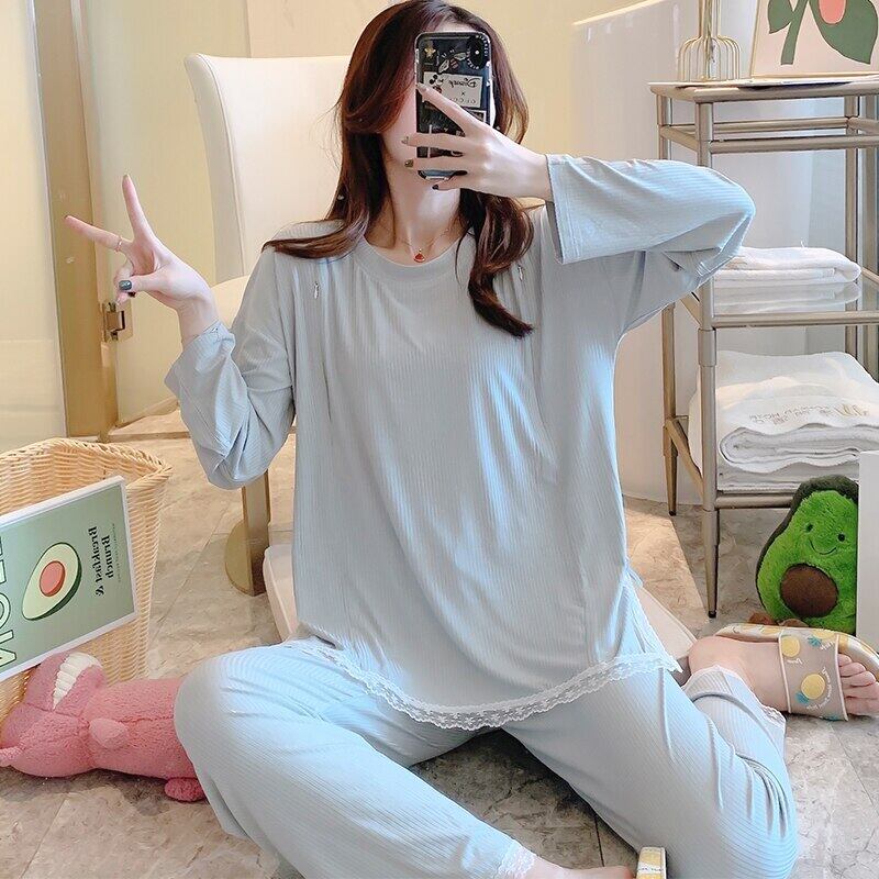 【新作】【送料無料】 1673＃サマーシンモーダルコットンマタニティナーシングパジャマソフト通気性パジャマスーツ妊婦妊娠中のホームウェア 夏物 AL expec493944105142