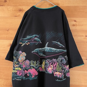 【CALCRU】90s USA製 両面プリント Tシャツ イルカ 熱帯魚  珊瑚 アメリカ古着