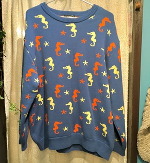 【WARM MARKET】2024年デザインセーター タツノオトシゴLサイズ(デルフトブルー)