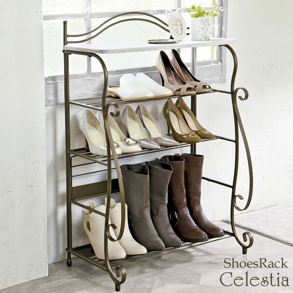 シューズラック 玄関収納 棚 収納ラック 靴箱 ラック スチール ブーツ パンプス 収納家具 姫系インテリア アンティークゴールド おしゃれ 可愛い ブーツスタンド 2701