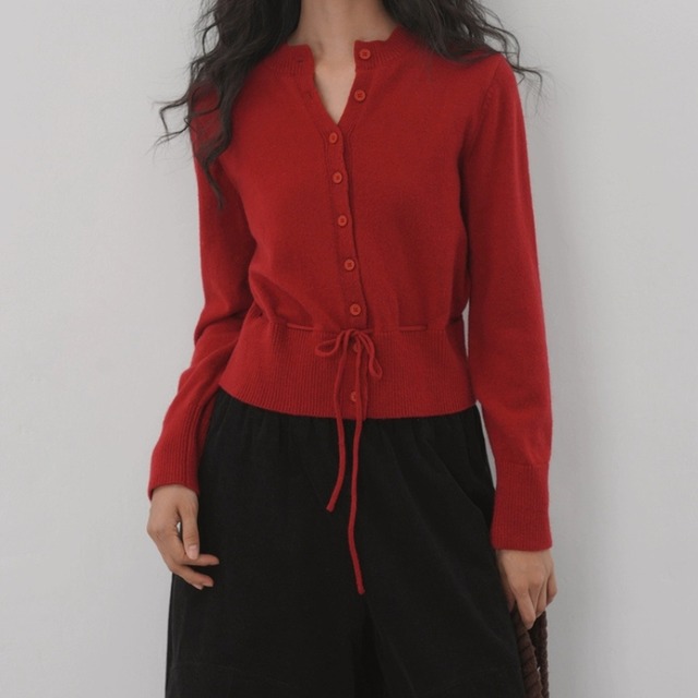 ウエストリボン付きクルーネックカーディガン　　1414　