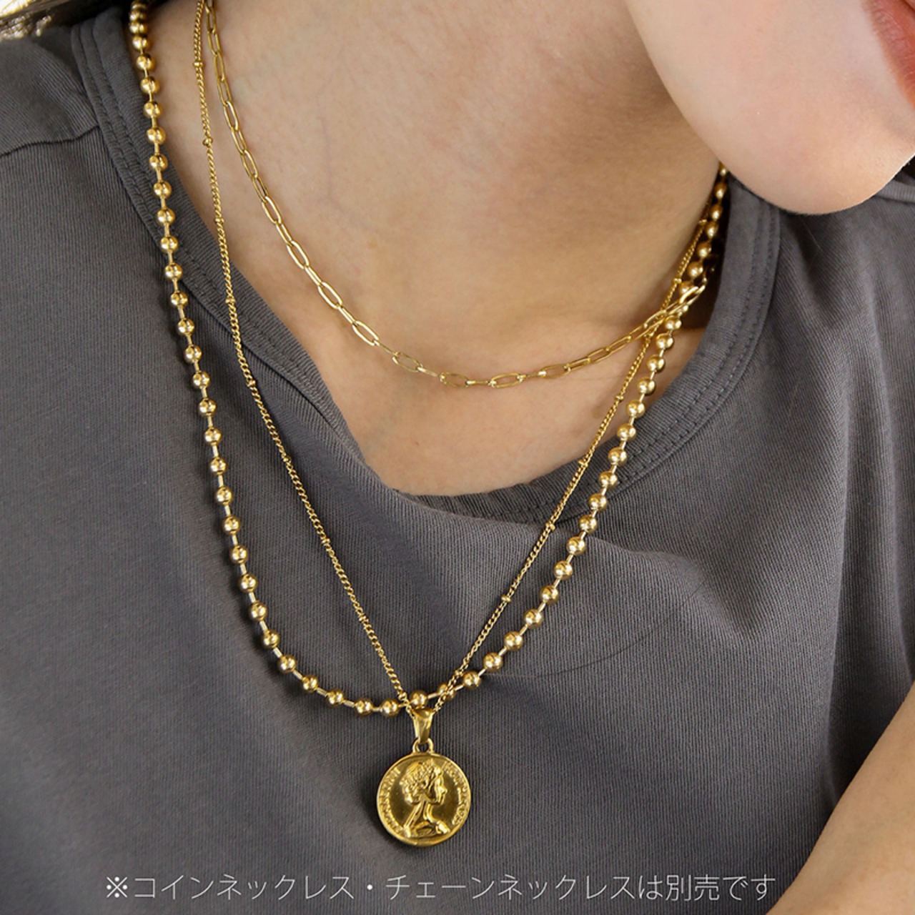 【ネコポス便】ネックレス ボールチェーンネックレス ボール 金属アレルギー サージカルステンレス つけっぱなし 金アレ対応 レディース メンズ シンプル ゴールド シルバー 18K トレンド カワイイ ボールチェーン 2129