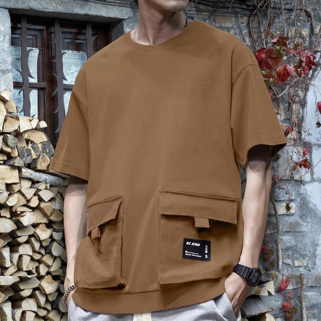 半袖 ビッグシルエット パッチポケット Tシャツ 3 カラー H00112