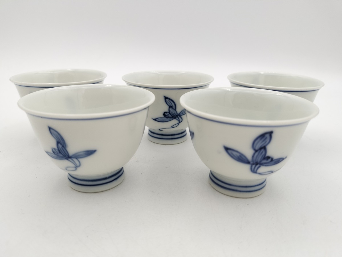 出物】煎茶 茶碗 5客セット 青ラン絵 山幸作 a954 | 有限会社いとお
