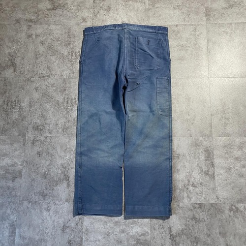 50-60s フェード フレンチワーク モールスキン ブルー パンツ W35 詳細写真3