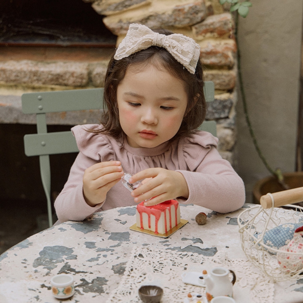 秋フリルガーゼ切り替えワンピース