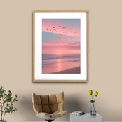going back to home|夕陽と鳥が描く癒しのアートポスター|サンセットの穏やかな色合いで空間に安らぎをプラス|額縁セット|A2ポスター