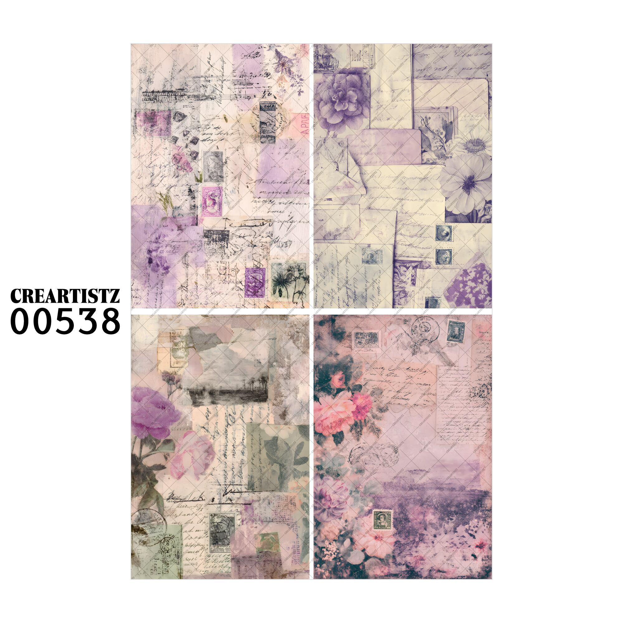 00538 背景 コラージュ素材 オリジナル 12枚セット (4種類×3枚) ペーパー/ステッカー CREARTISTZ