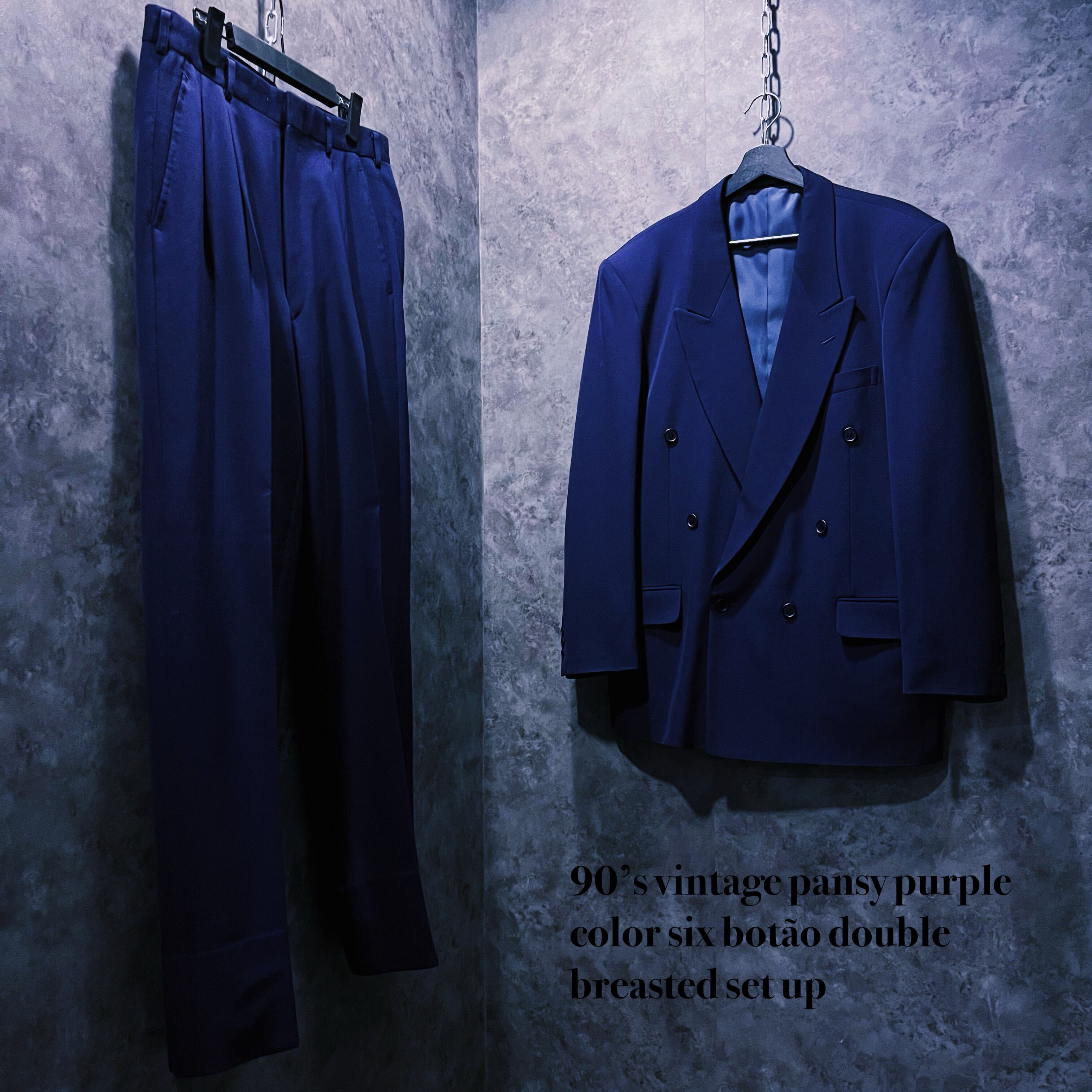 【doppio】90’s vintage pansy purple color six botão double breasted set up
