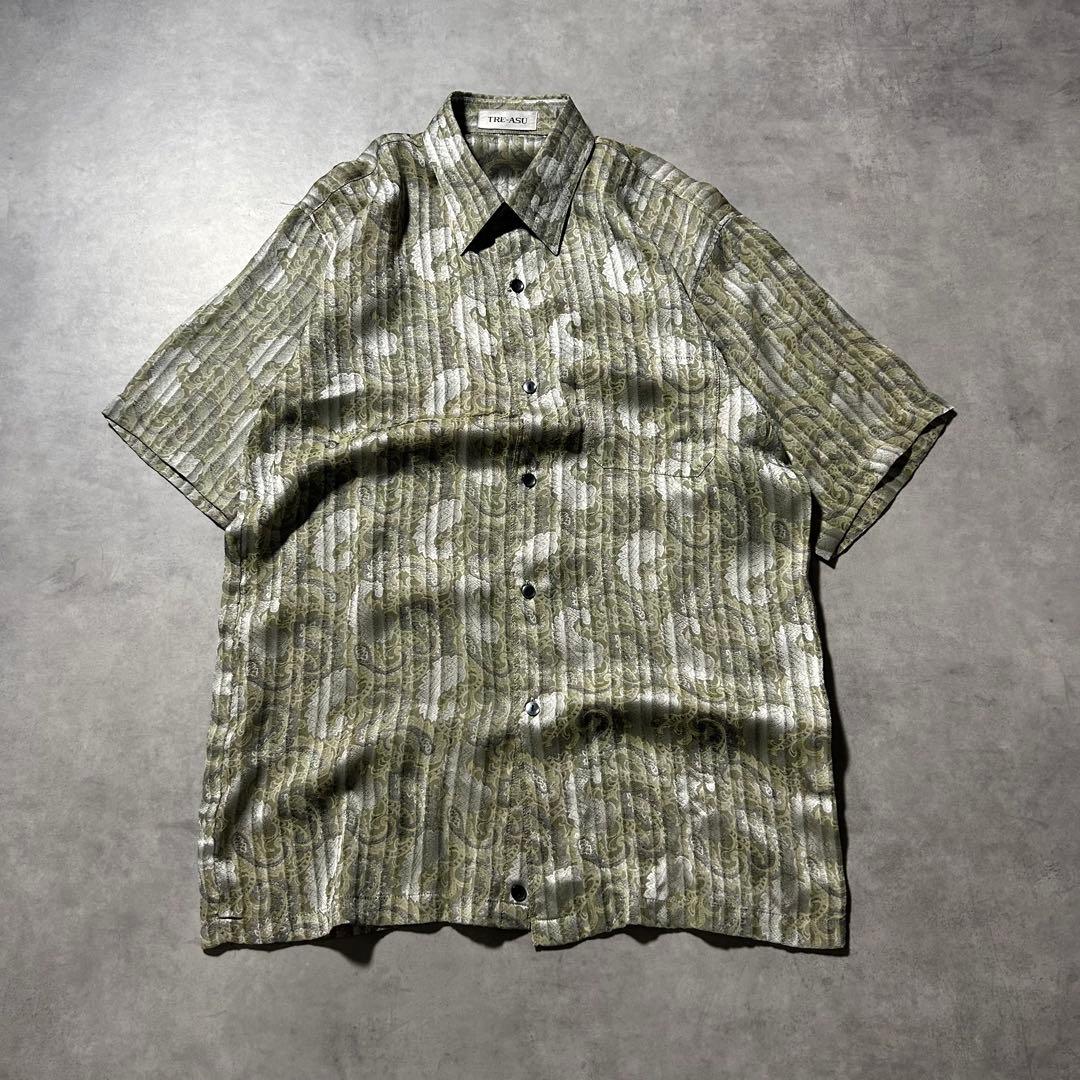 ヴィンテージ サテン ペイズリー 模様 チャイナ デザイン レトロ シャツ