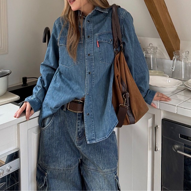 フェードウォッシュユーティリティデニムシャツ 1col   R01807