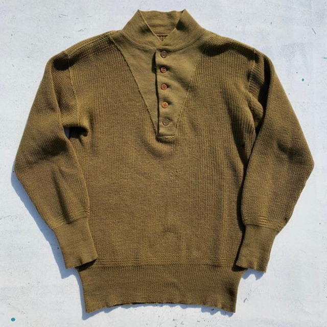 40's U.S.ARMY ハイネックセーター ジープセーター オリーブ ヘンリーネック 5つボタン WW II ミリタリー 米軍 38位 希少 ヴィンテージ