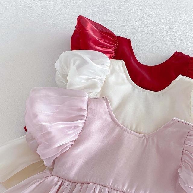 【BABY】パールパウダーパフスリーブドレスロンパース - 7