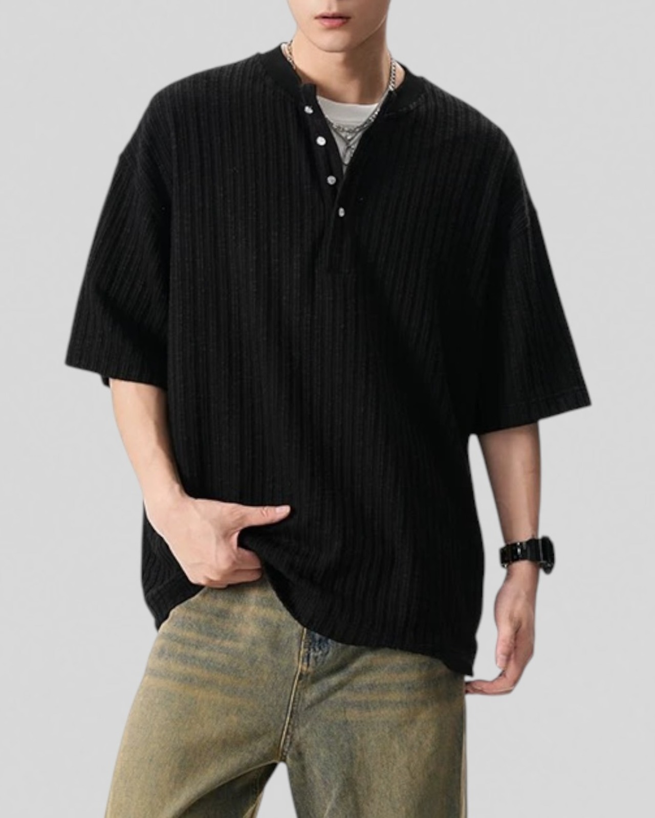 Rib Henley Tee（100％/0％）