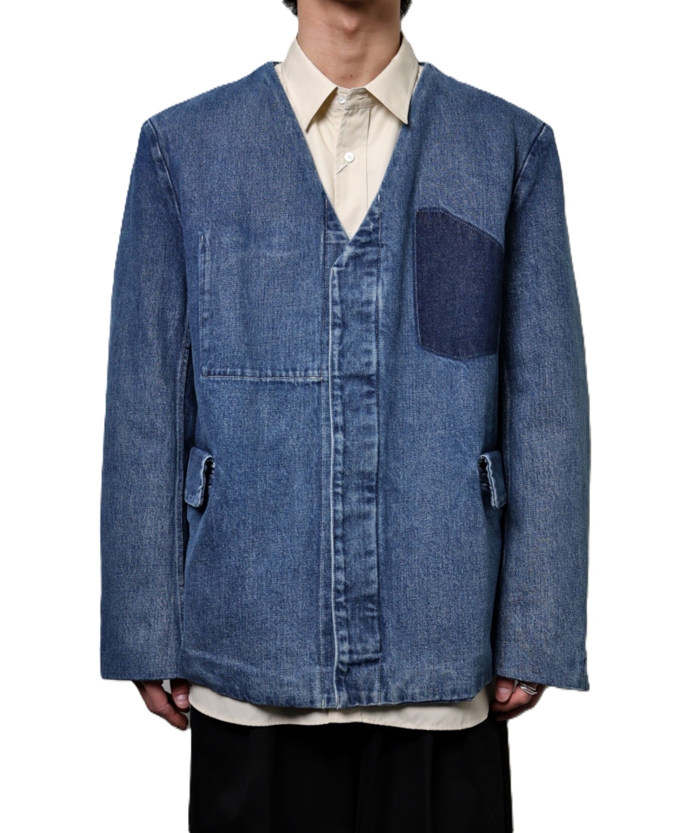 TANAKA / ST-127NC NO COLLAR JEAN JACKET (VINTAGE BLUE