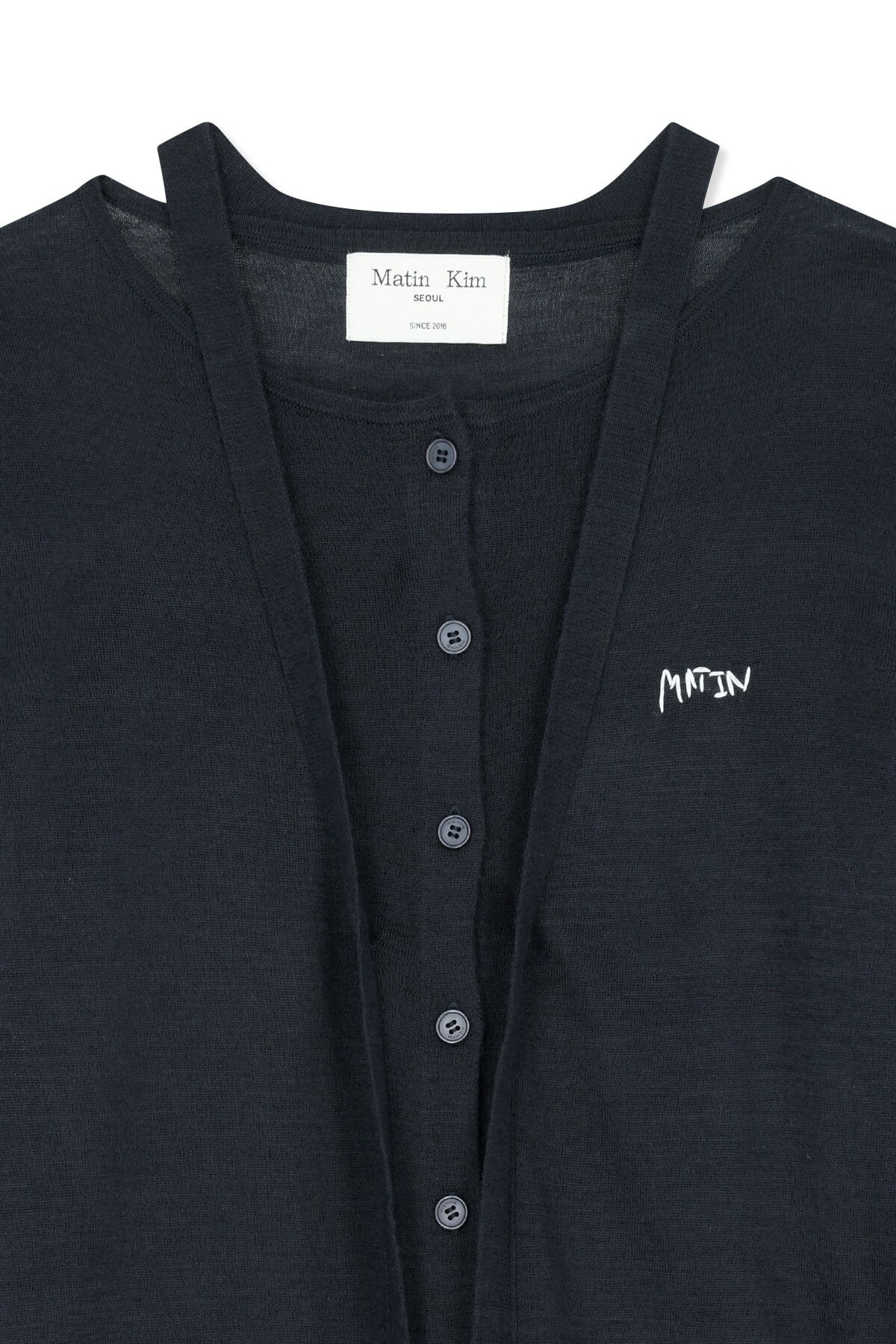 Matin Kim] STRING DETAIL KNIT CARDIGAN IN DARK NAVY 正規品 韓国