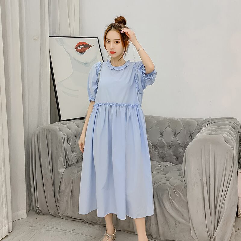 【新作】【送料無料】 マタニティウェア2020夏の新しい綿とリネンのステッチルーズドレスミドル丈ドレス妊婦-アリババ コットン サマー 夏物 expec235739267291