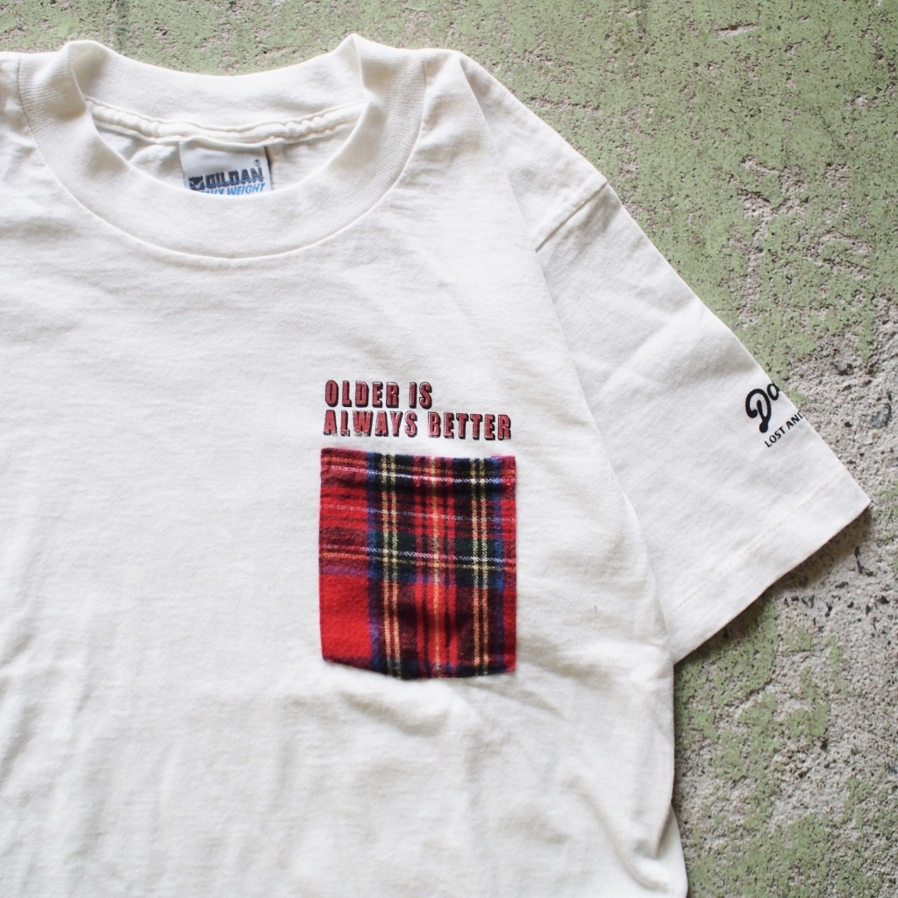 【LOST AND FOUND】"Bean Check" Remake Pocket T-shirt (KINARI)