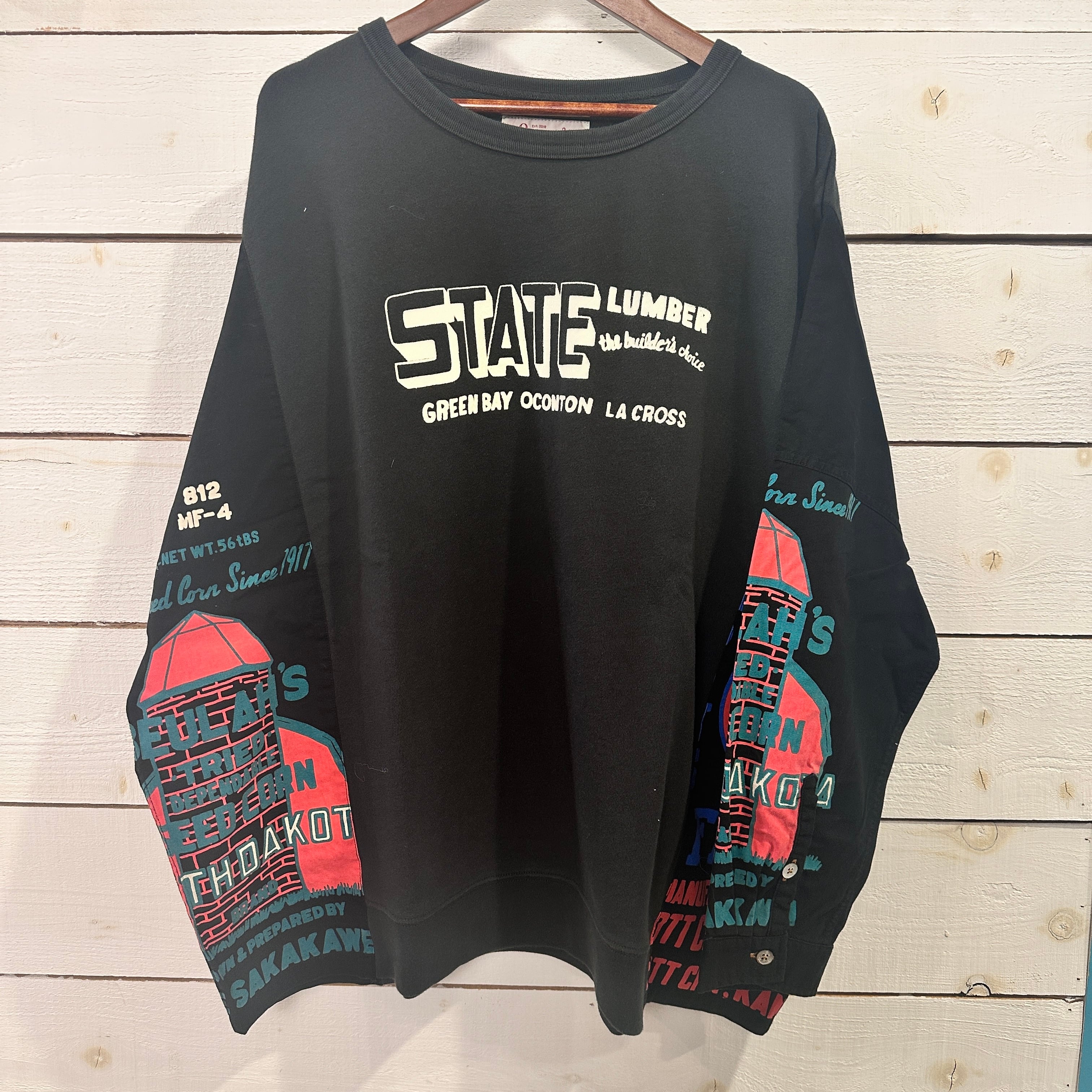 ミニ裏毛シャツドッキングプルオーバー長袖　2475　ロゴ総柄ドッキング　フリーサイズ