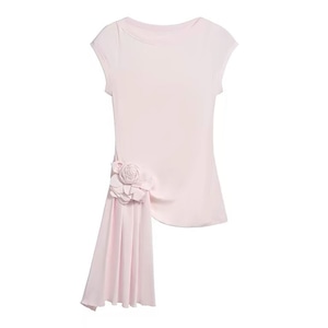 [9266studio] Round Neck Irregular Flower Top