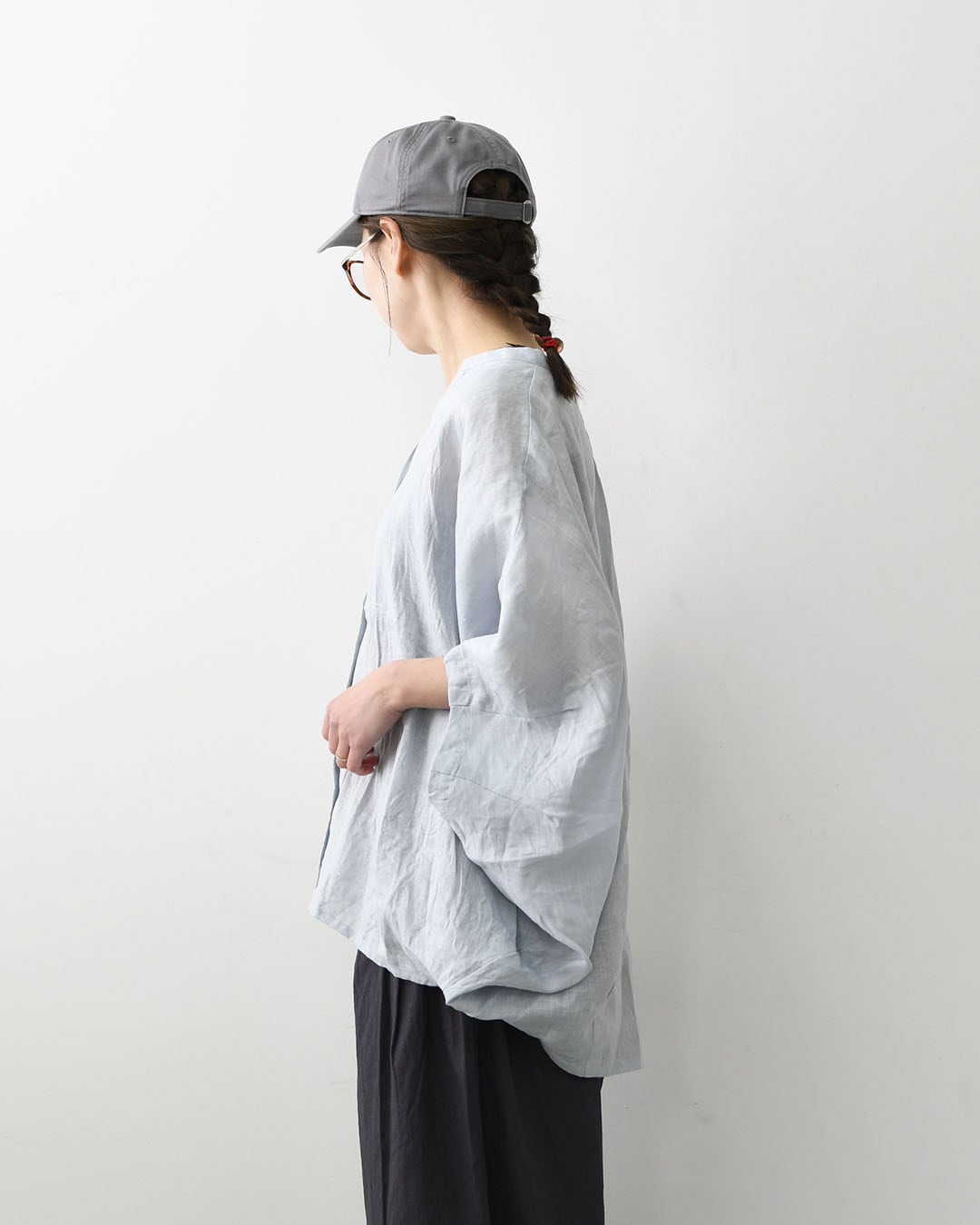 mizuiro ind [ミズイロ インド] linen stand collar cocoon shirt [2