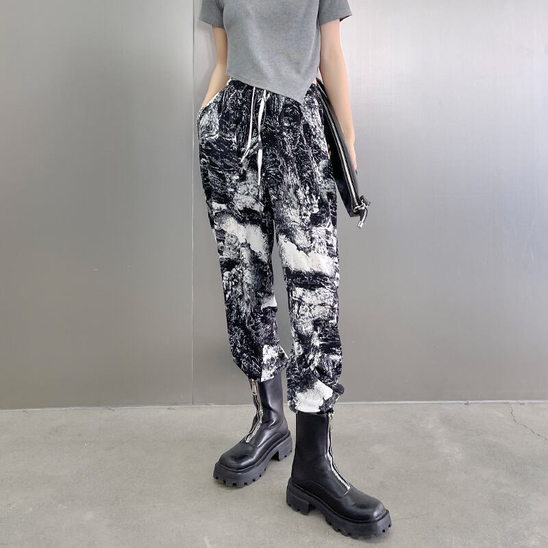 ギャザーパンツ レディースサマー薄手ハイウェストウェストパターンカジュアルルーズロング 夏物 ラブタオタオダレンハウス29784745716