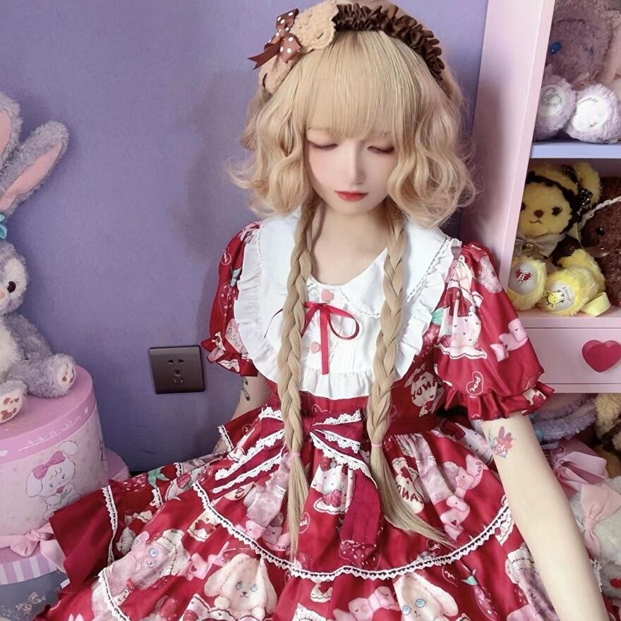 甘ロリ 半袖 strawberry Aライン 切替えスカート 甘め アイドル コン