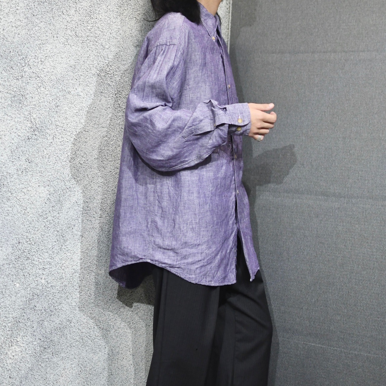 marble purple linen button down shirt