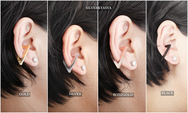 【数量限定】「silverKYASYA」ステンレス素材 三角イヤーカフ トライアングルイヤーカフ ゴールド シルバー ブラック ピンクゴールド イヤーカフ 三角形 メンズ レデース