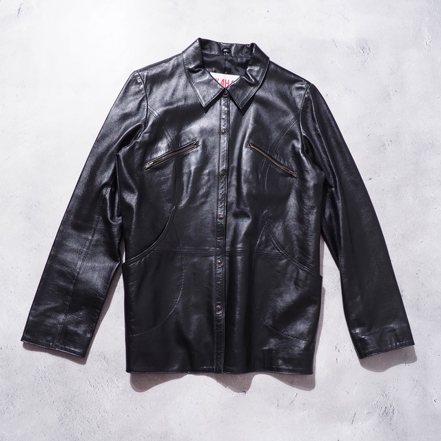 ” 八の字 ” Black mode diagonal zip  Design sheep leather jacket