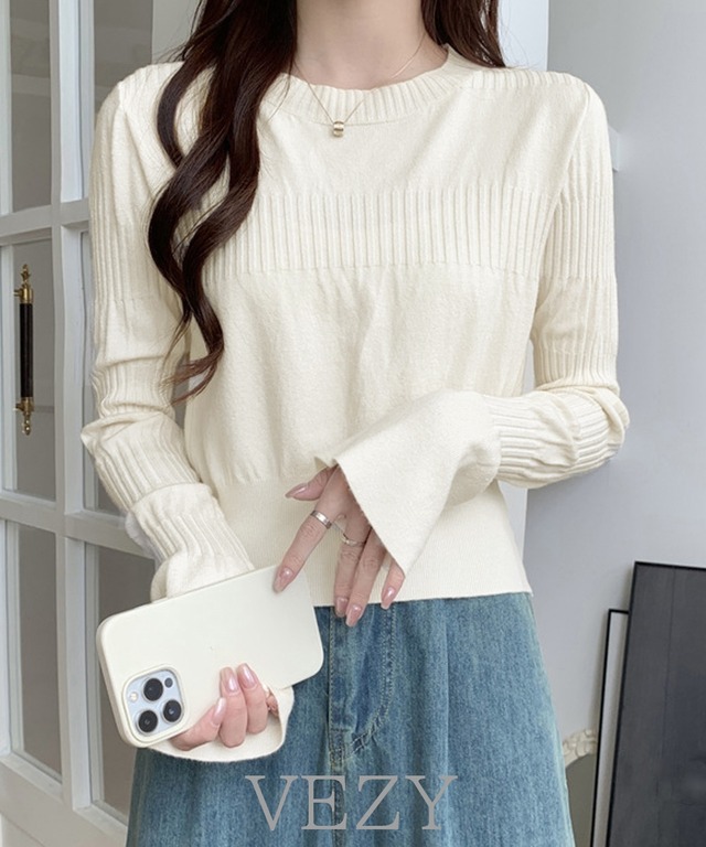 ベルスリーブニットトップス 大人秋服 ニットセーター ストレッチ 普段着 ニットウェア クルーネック ニットプルオーバー ニットインナー 韓国風 レディース ニット セーター lstpベジー VEZY ItemNo.【20304241 】