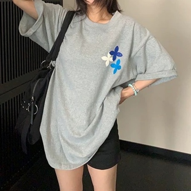 フラワーモチーフバックデザインTシャツ 3col R02444