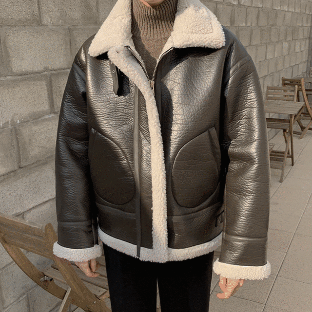 レザー ムートンジャケット コート ボア ハイネック メンズファッション 韓国 ブラウン ベージュ