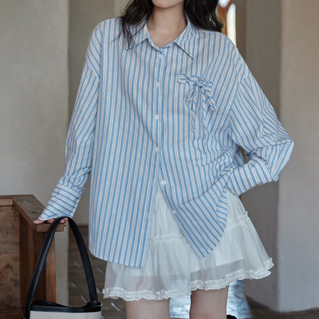blue casual stripe shirt top