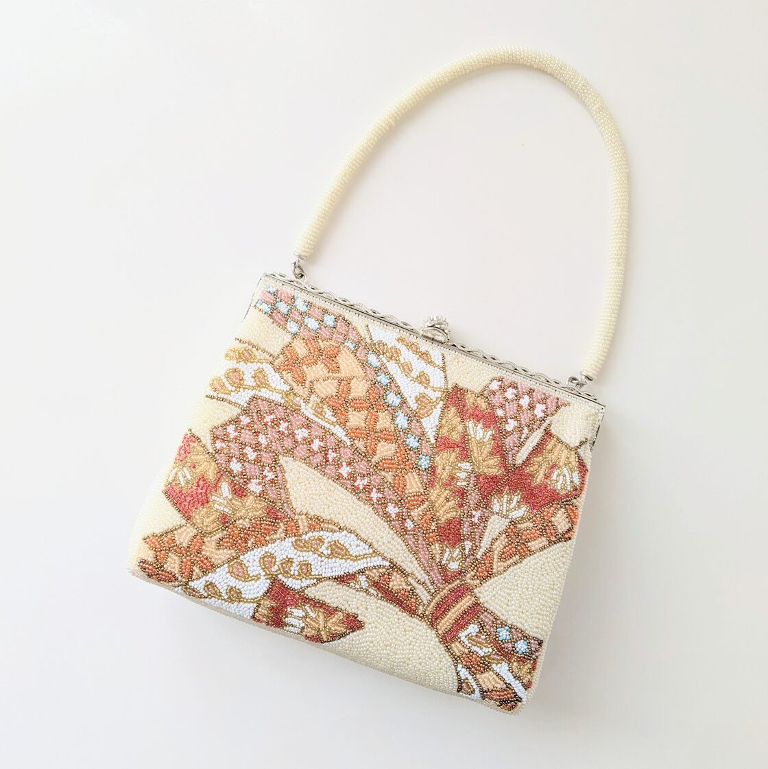 Vintage】ビーズ刺繍バッグ Beaded Bag オフホワイト 束熨斗 縁起柄 