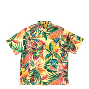 Mountain Men's ボタンダウン プルオーバー 半袖アロハシャツ /  yellow of plants