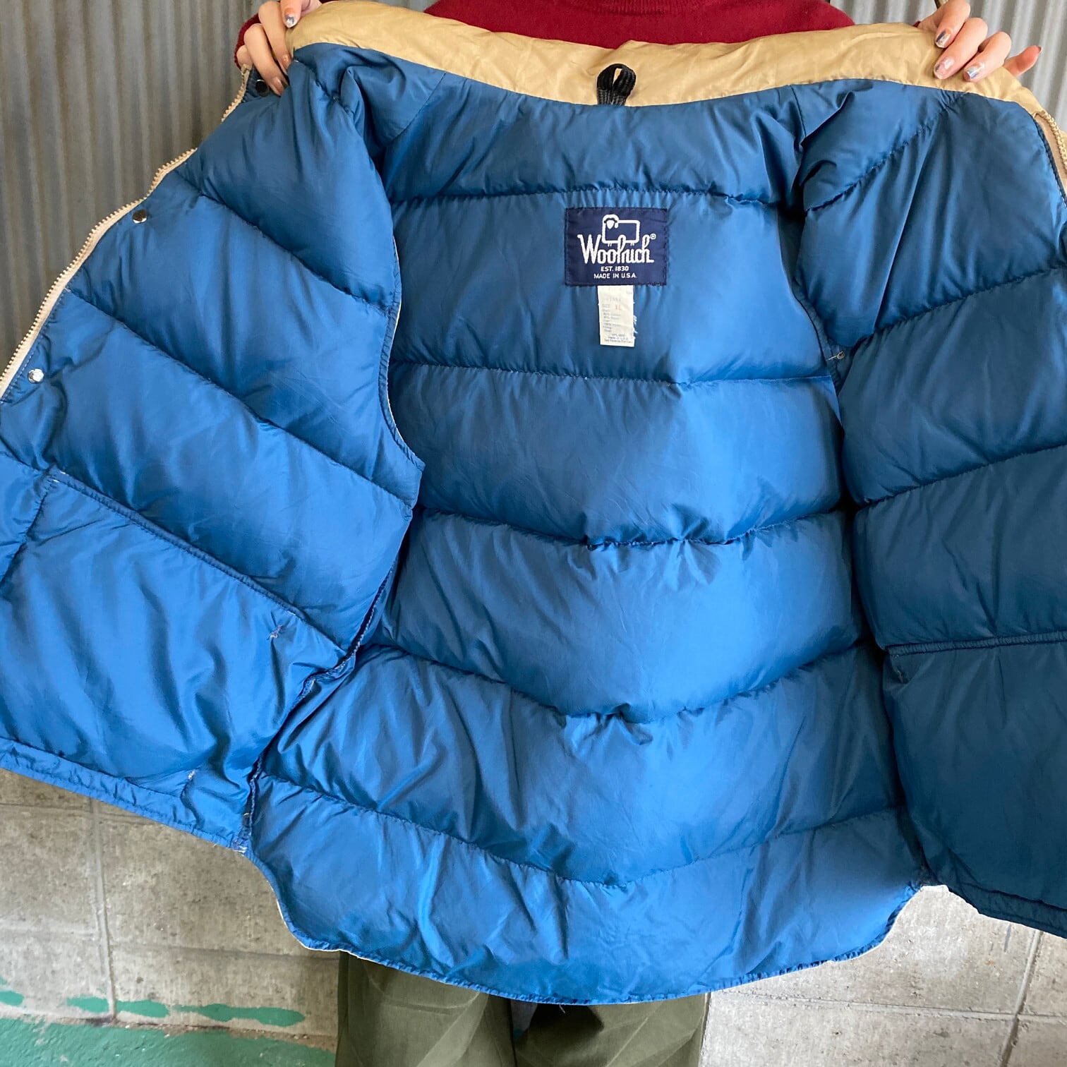 USA製 80年代 WOOLRICH ウールリッチ ダウンベスト アウトドアベスト メンズXL 古着 80s ヴィンテージ ビンテージ ベージュ  【アウトドアジャケット】 | cave 古着屋【公式】古着通販サイト