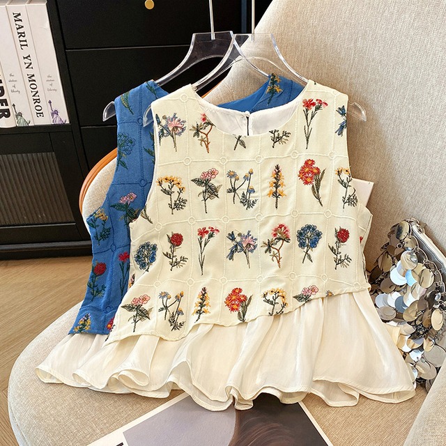 【tops】刺繍ノースリーブドッキングトップス　M31222