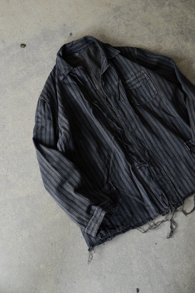 VENTITANK PROJECT Bulgarian Army 1950's-60's Dead Stock Custom Remade & Dyed Sumi Kuro Sleeping Shirt Jacket Type Navy Multi1 ブルガリア軍 スリーピングシャツ ジャケット 50s 黒染め