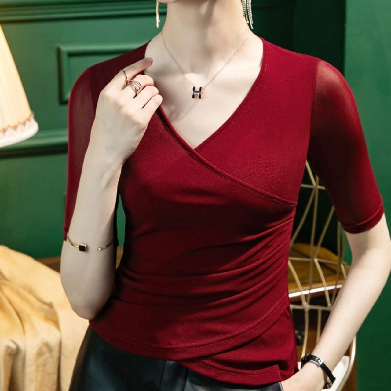 ブラックキャンドルⅢ〜シースルーカシュクール美魔女半袖Tシャツ〜M23209