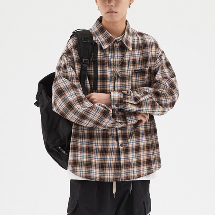 ★RETRO CONTRAST COLLAR STRIPED CHECK SHIRT　　　20369