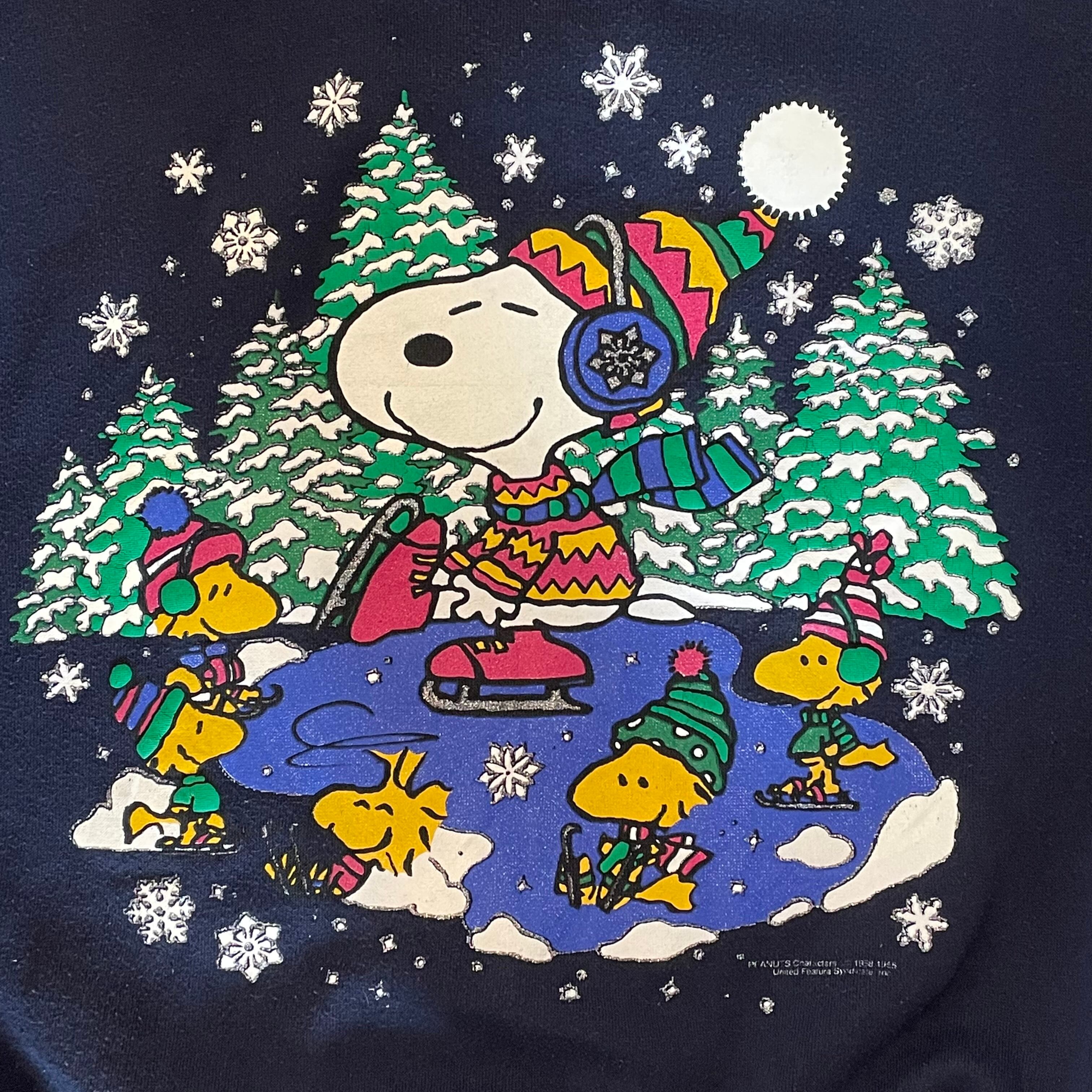 SNOOPY】90s ピーナッツ スヌーピー スウェット 冬 雪 アイススケート 