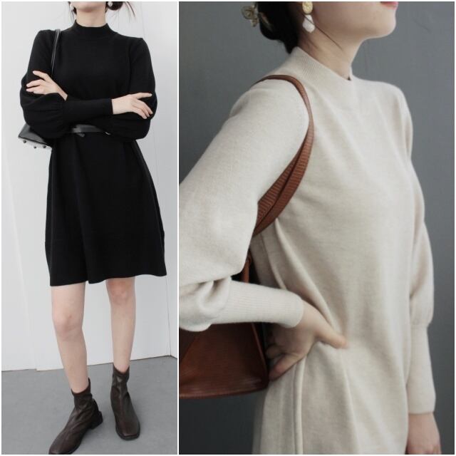冬新作 4色 ワンピース 冬 ニットワンピース ミニ パフスリーブ ワンピース ぽわん袖 ハイネック レディース ボトルネックニット ミニワンピース 長袖 長袖ワンピース レディース ワンピース 膝上 Aライン ワンピース 体型カバー ワンピース ゆったり ウールブレンド